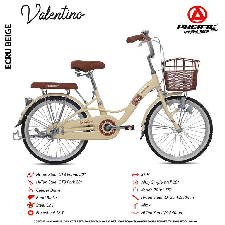 PACIFIC VALENTINO 20 dan 24 inch Sepeda Cewek Keranjang City Bike CTB