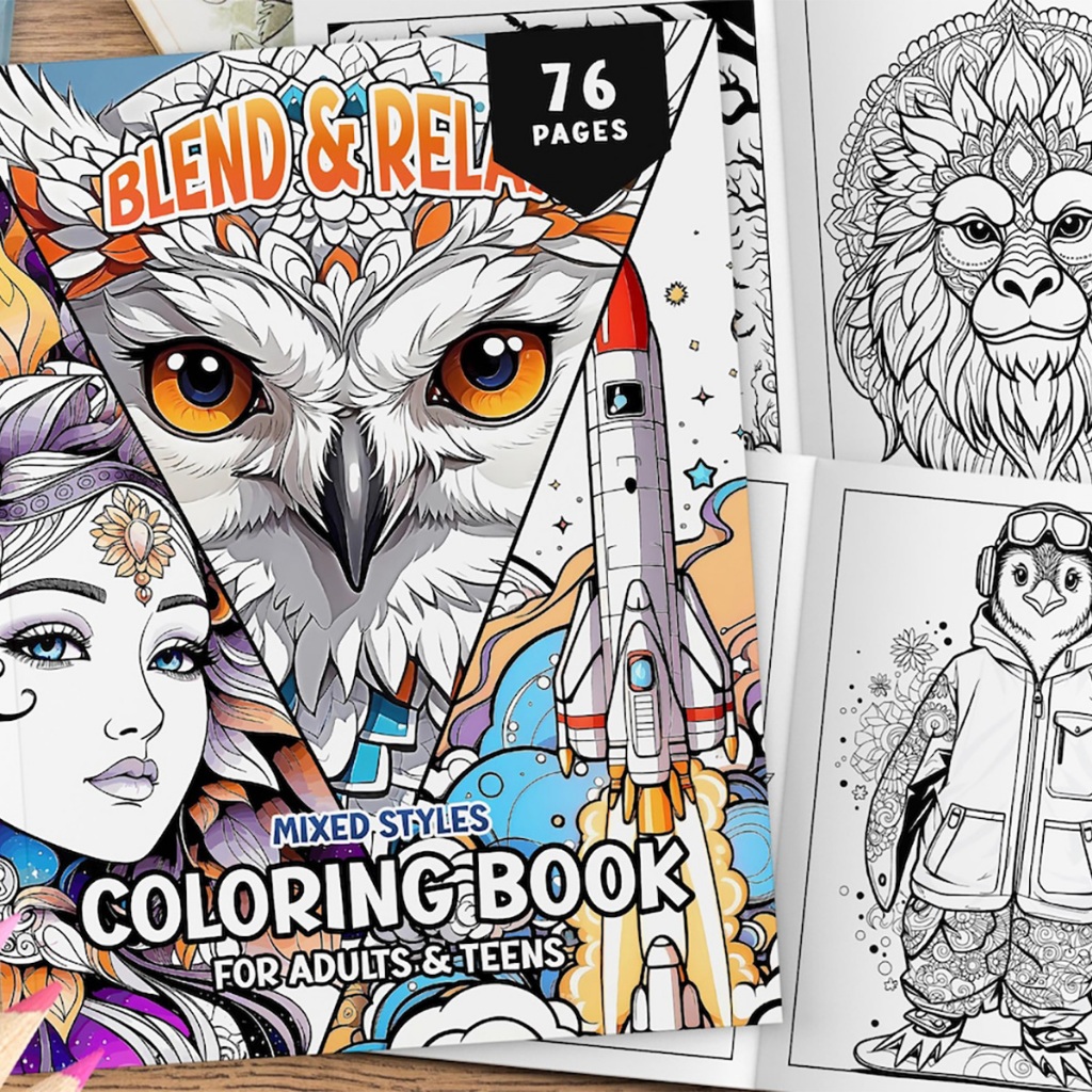 

76 Pages Buku Mewarnai Dewasa - Printable Adult Coloring Book - Digital Download - Blend and Relax