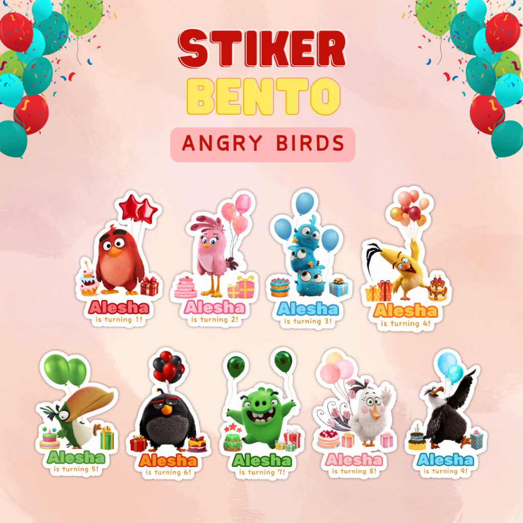 

(Angry Birds) Cetak Sticker Bento Custom Sticker Bento Birthday Anak I Label Sticker Bento Birthday Custom Tema