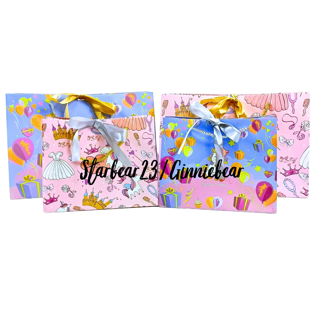

paperbag unicorn premium pink dengan pita