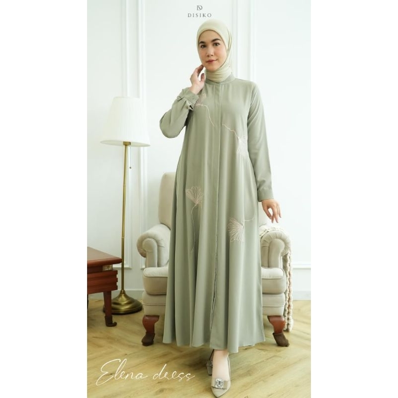 Elena dress ORI by disiko exclusive Maxi gamis wanita muslimah bahan yoris ukuran size m l xl Ld 100