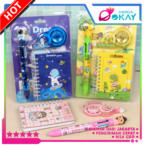 

HO Alat Tulis Set 3IN1 Stationery Set Lucu Karakter Kartun + Correction Tape Perlengkapan Sekolah Anak-Anak TK Souvenir Ulang Tahun Anak Alat Tulis 3 IN 1 Stationery Gift Set