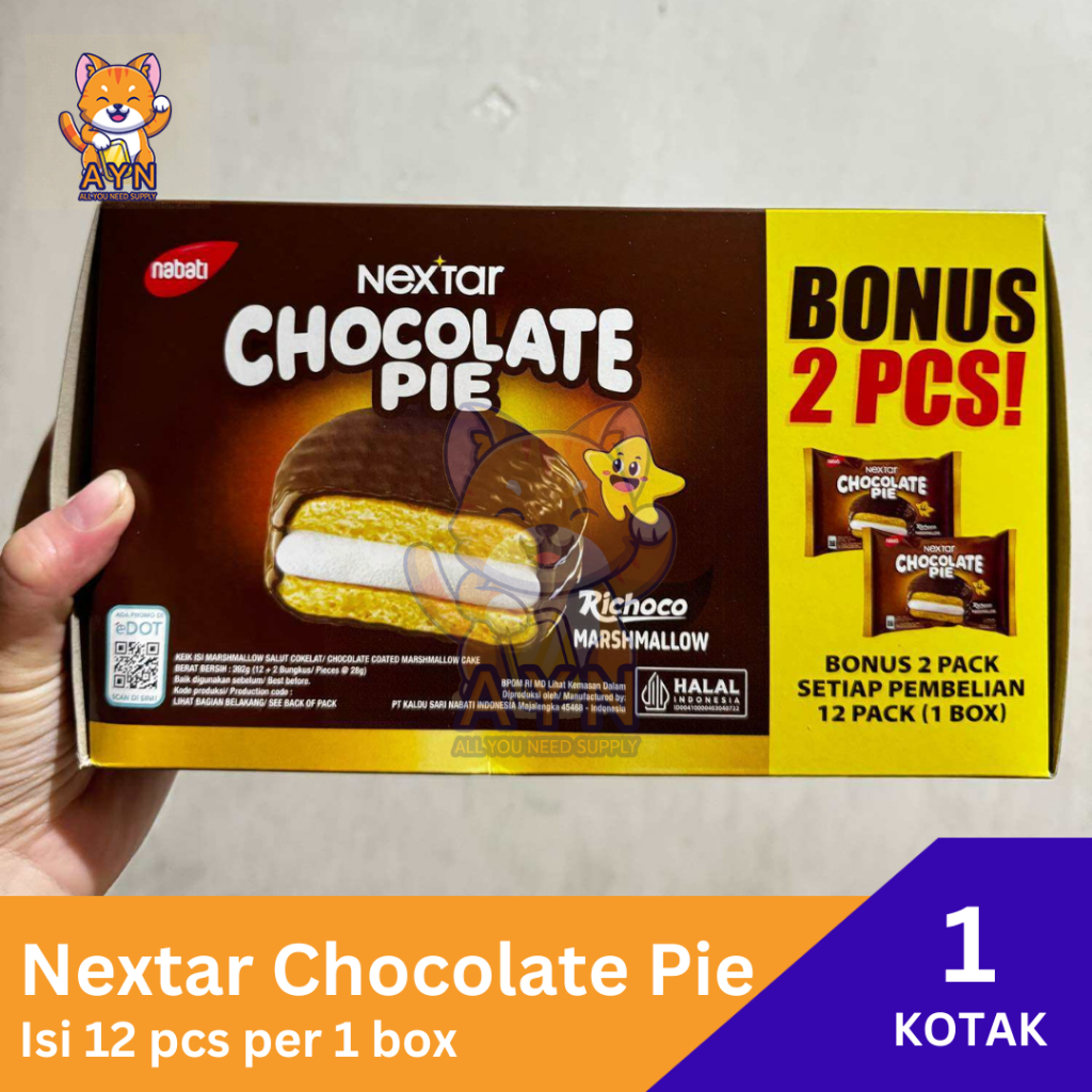 

Nextar Chocolate Pie Richoco Marshmallow isi 12 + bonus 2 pcs per 1 box