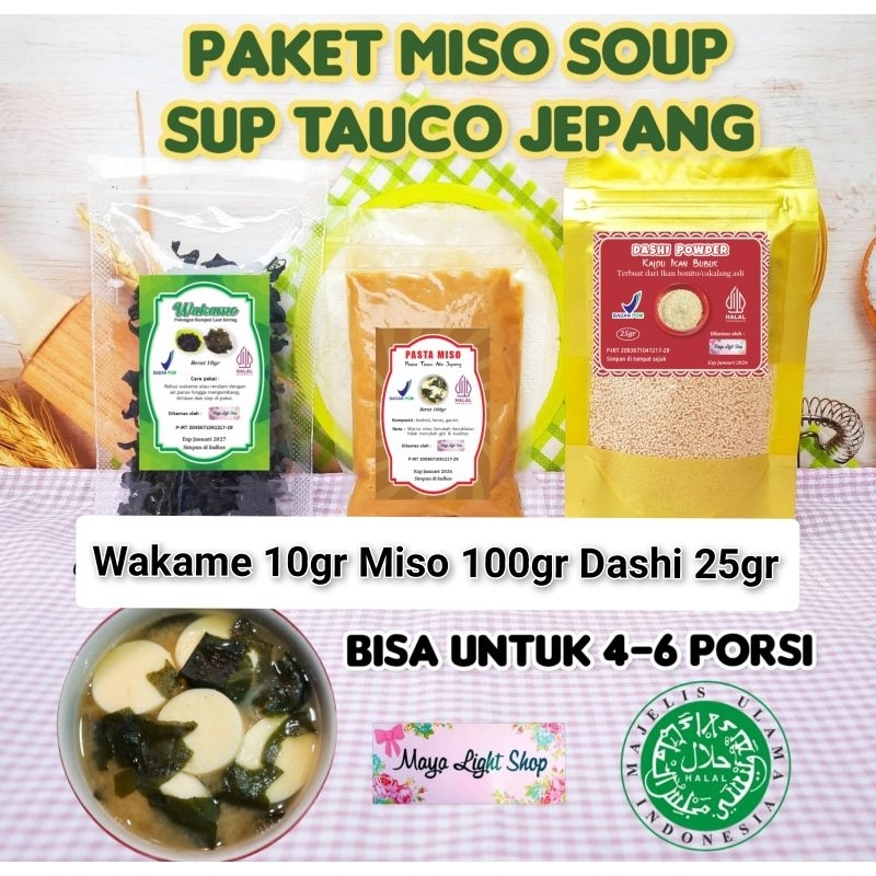 

Paket Hemat Miso Soup jepang (Miso 100gr, Dashi 25gr, Wakame 10gr) sup rumput laut kaldu ikan tauco jepang wakame murah sup miso jepang seaweed termurah