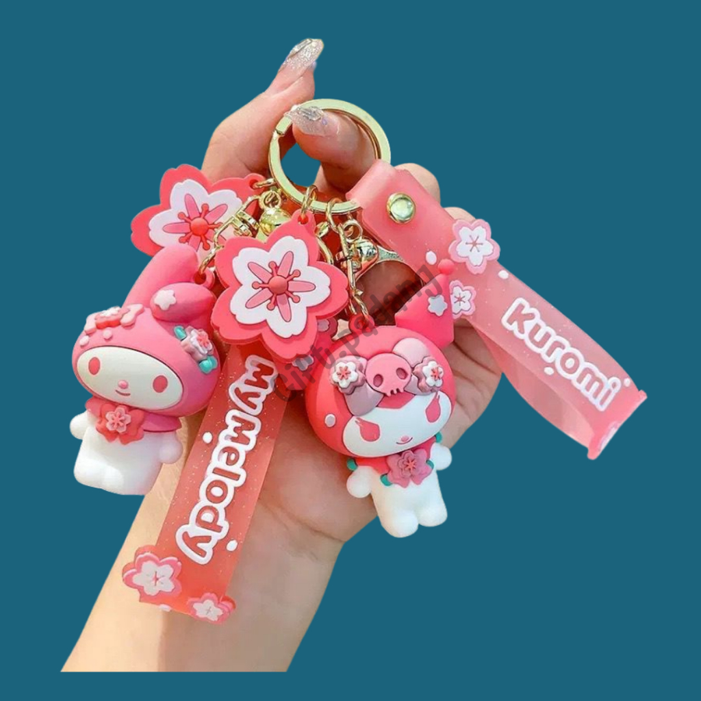 [Gift Padang] Gantungan Kunci + Strap Silikon Karakter Sanrio Pink/Gantungan Kunci Desain Anime Sanr