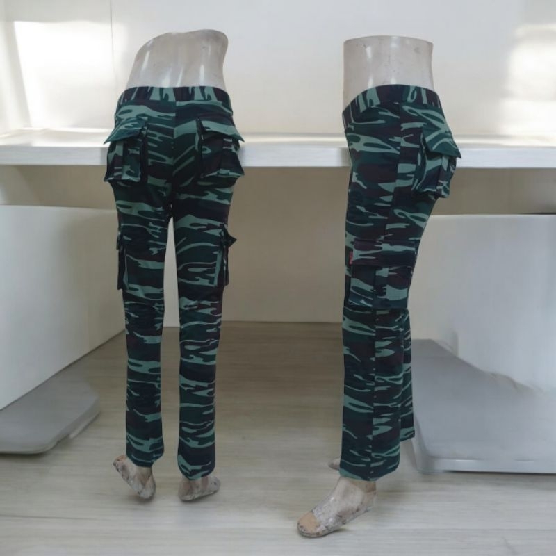 unclewest celana senam loreng wanita model kargo/saku PDL