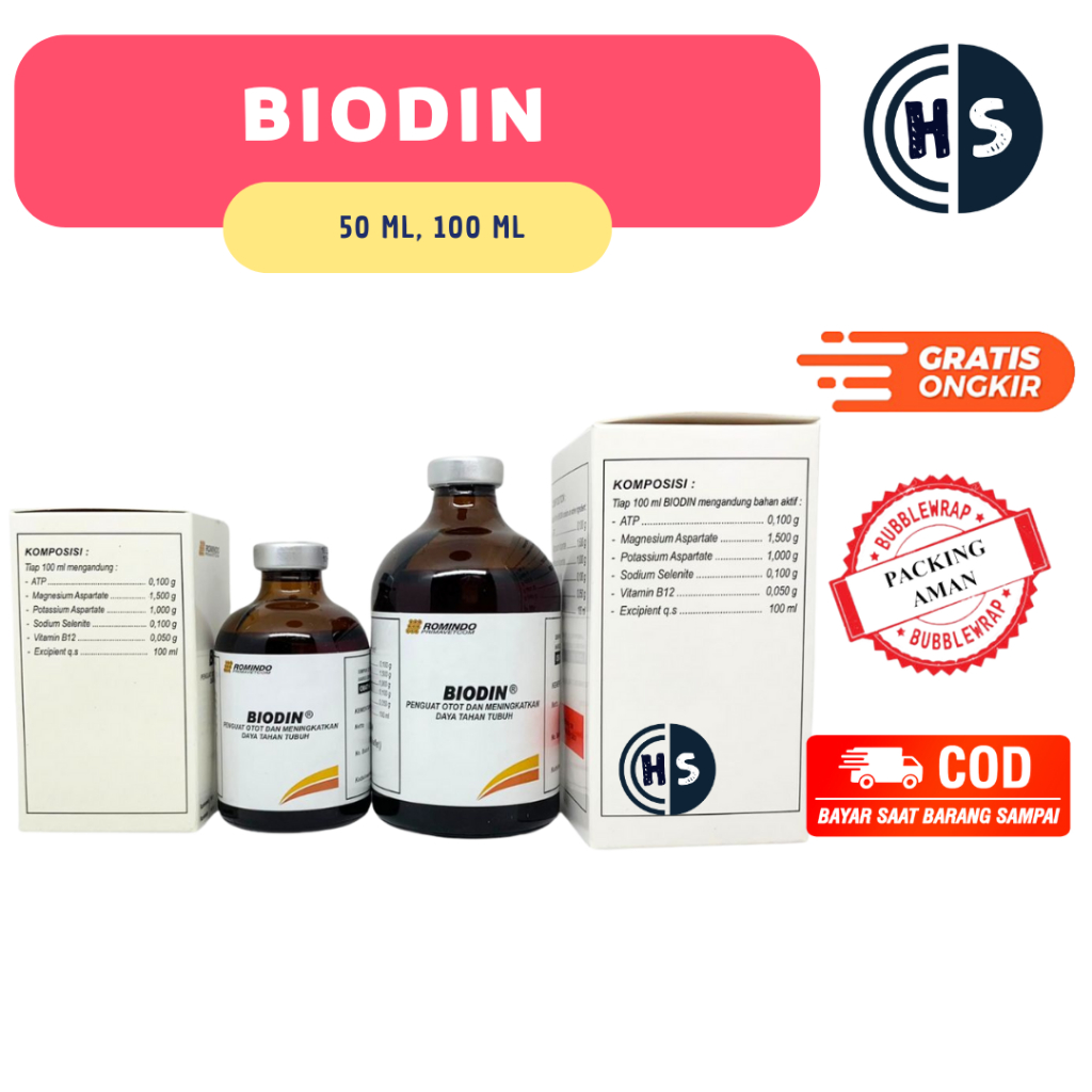 BIODIN 50ML DAN 100ML Injeksi ATP - Penguat Otot Stamina dan Daya Tahan Tubuh Hewan