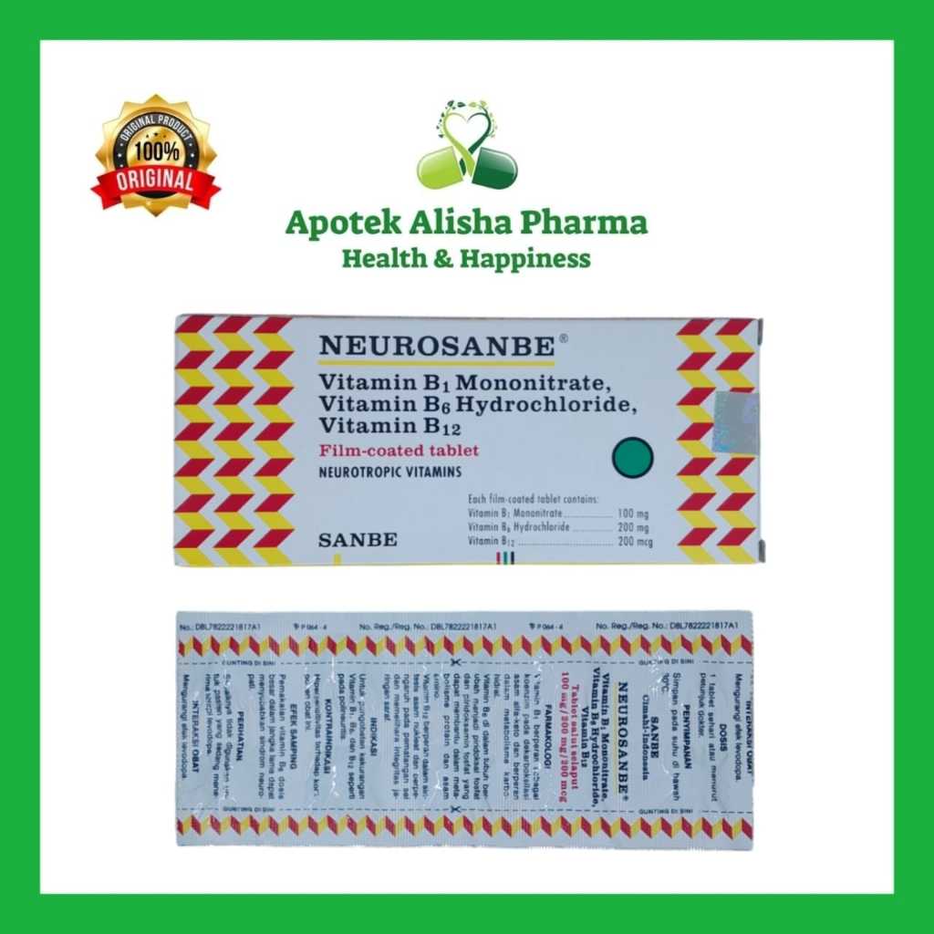 Neurosanbe 5000 dan Tablet Strip isi 10 Vitamin B1 B6 B12