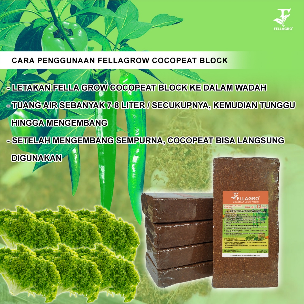 COCOPEAT BLOCK FELLAGRO MEDIA TANAM ORGANIK TANPA CAMPURAN COCOPEAT 1KG