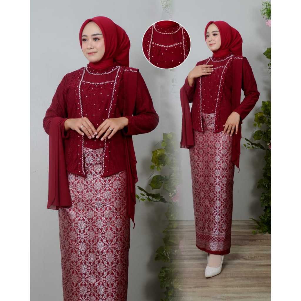 Stelan Kebaya Kutubaru Slendang Sanghai/Setelan Kebaya Brukat Model Kutubaru Modern/Kebaya Lamaran/K