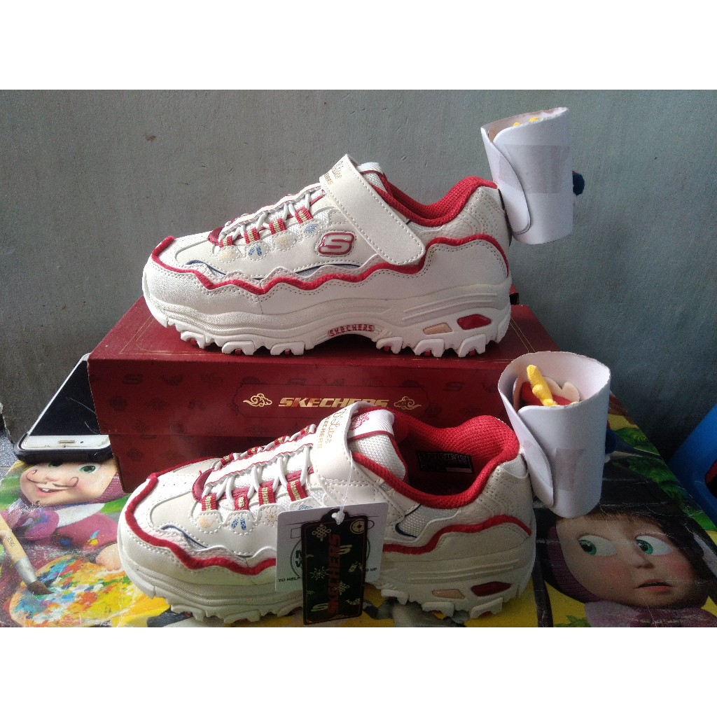 Sneaker Kids Skechers D'Lites Off White Red Original