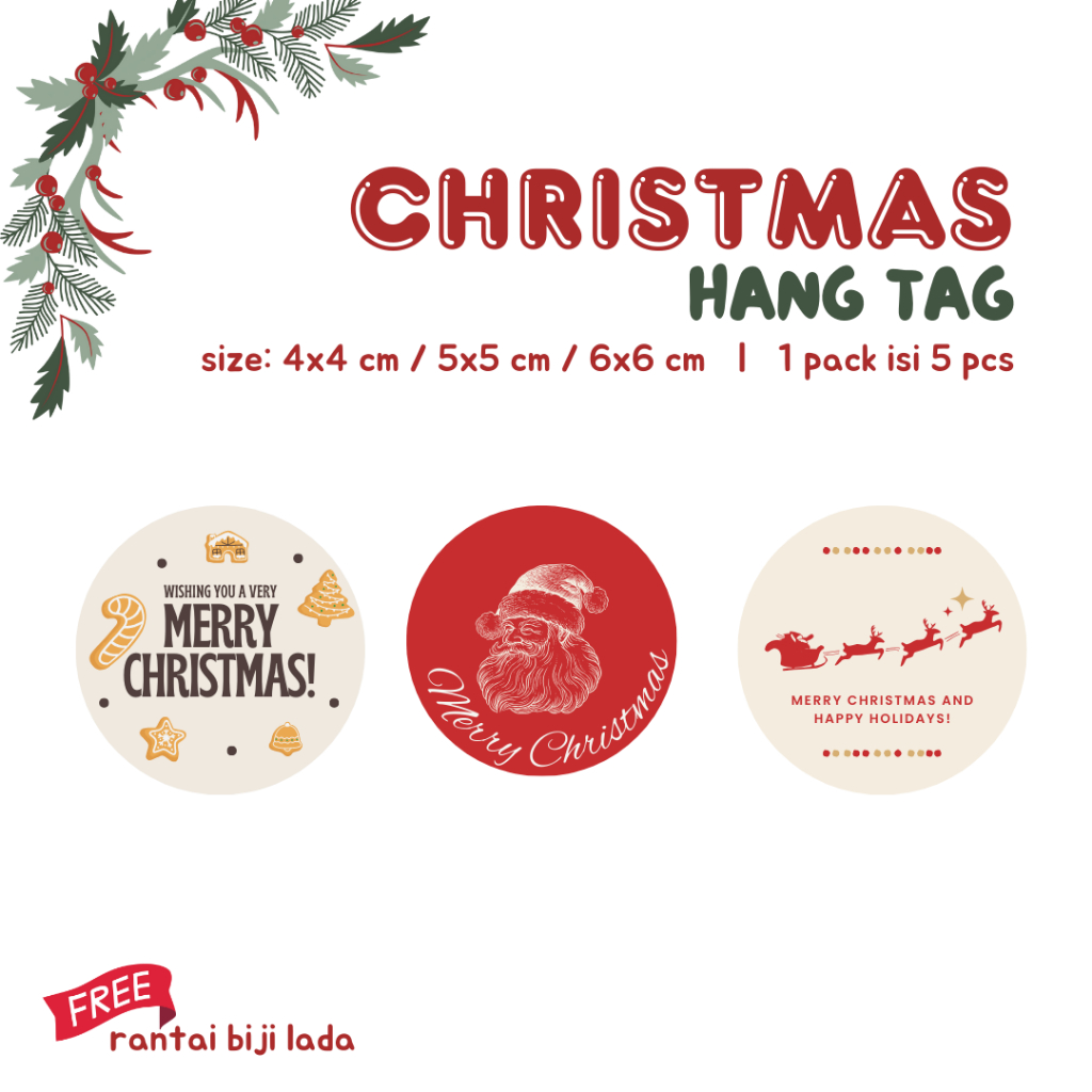 

CHRISTMAS HANG TAG LINGKARAN / HANG TAG NATAL / GANTUNGAN HAMPERS NATAL (SET ISI 5)