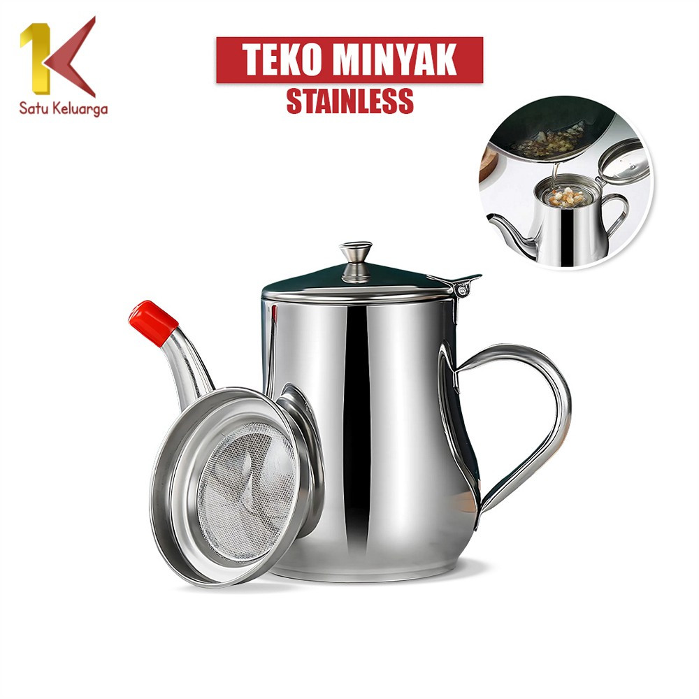 Satu Keluarga Oil Pot Teko Minyak 600ML C1183 Wadah Penyaring Minyak Goreng Stainless Anti Karat