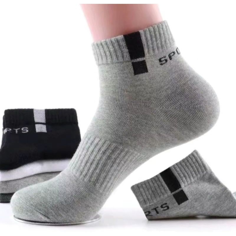 Paket 3 Pasang Kaos Kaki Sport Pendek Pria Wanita Katun Tebal Hitam Diatas Semata kaki
