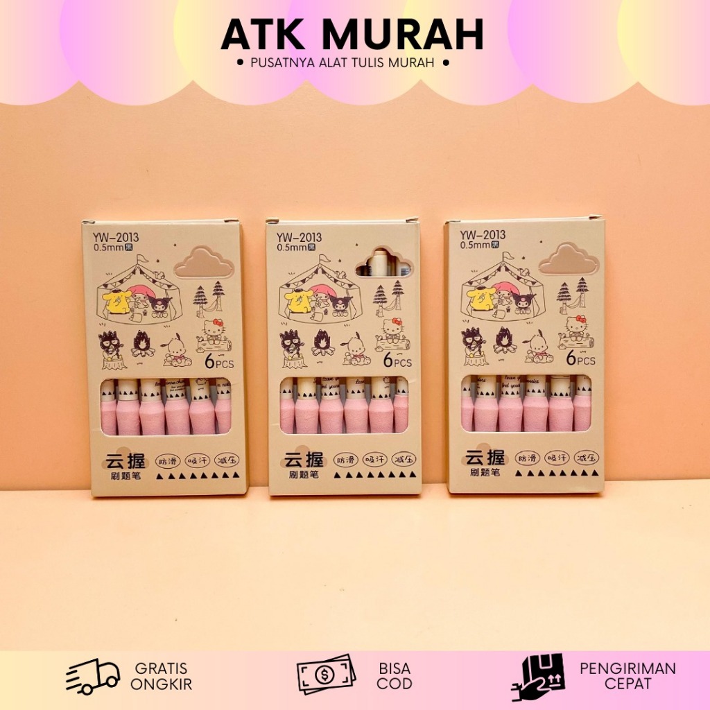 

PULPEN CETEK PLUFFY SANRIO 1 SET ISI 6 PCS WY-2013 PC-1653 EMPUK LUCU IMUT PREMIUM FREE BOX