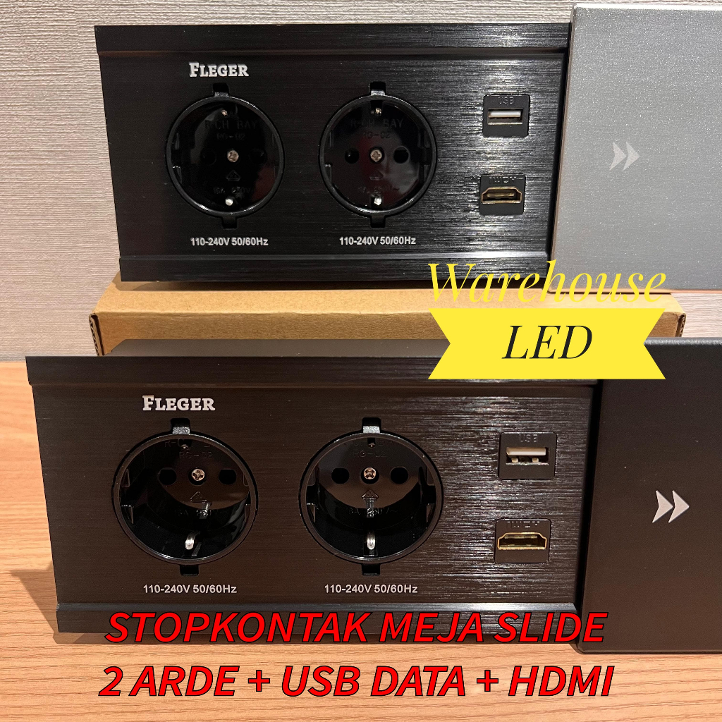 Stop Kontak Meja 2 Stopkontak EU Arde USB Data HDMI Stopkontak Slide Minimalis