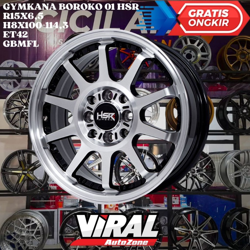 Velg Mobil Ring 15 HSR GYMKANA R15 LEBAR 6,5 LOBANG BAUT 4 ET42 GBMFL
