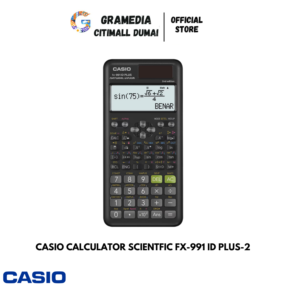 

CASIO CALCULATOR SCIENTFIC FX-991 ID PLUS-2 - Kalkulator Scientfic Kuliah Sekolah (451 Fungsi / Rumus Bahasa Indonesia) Original Gramedia Citimall Dumai