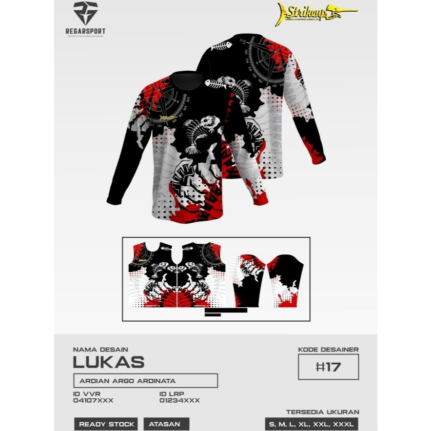 REGARSPORT - 337 kaos mancing lengan panjang merah putih hitam