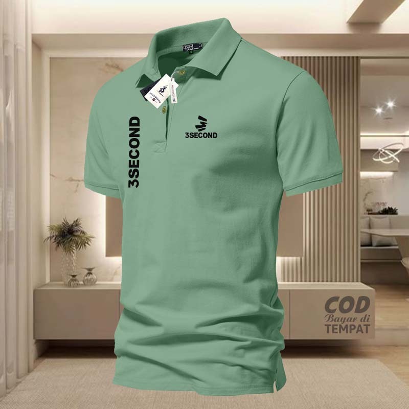 COD T-shrit POLO kerah 3Second  Kiri Kanan Garis 3 Hitam Kaos Kerah Dewasa Shirt / Kaos Wangki Pria 