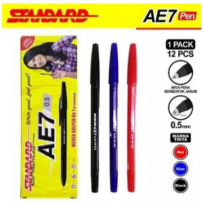 

[PERLUSIN] PULPEN STANDARD AE7 1 PACK PEN STANDARD 12 PCS HITAM BIRU MERAH 1 LUSIN BALLPOINT