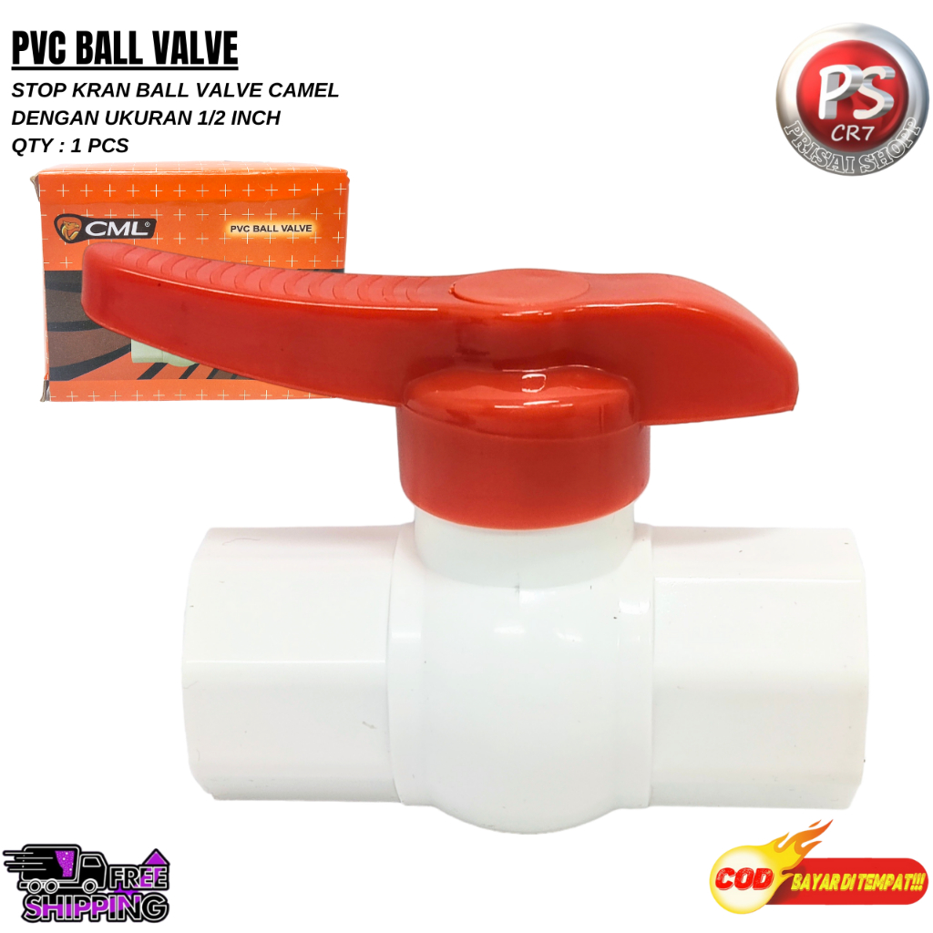 STOP KRAN PVC 1/2''IN POLOS CML/BALL VALVE PVC 1/2''IN PVC POLOS BERKUALITAS TERBAIK PRODUK ASLI CML