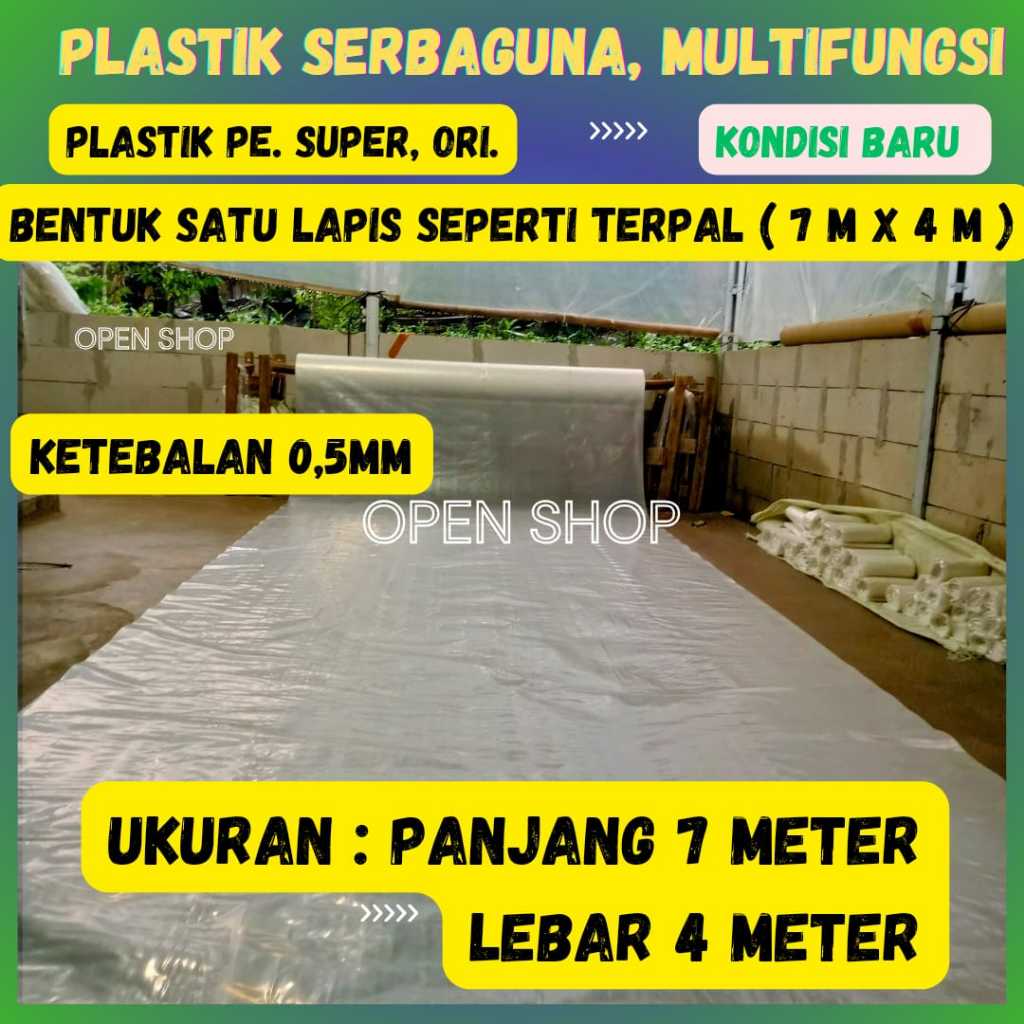 7x4 M. Plastik Serbaguna. Penutup Pelindung Pembungkus furniture, Atap Green House Peternak Budidaya