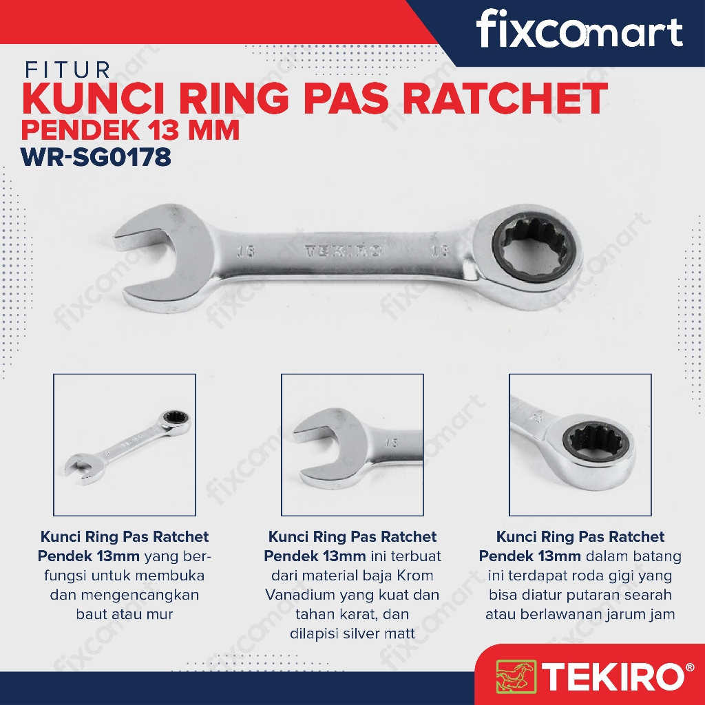 Tekiro Kunci Ring Pas Ratchet Pendek 12 - 13 Mm
