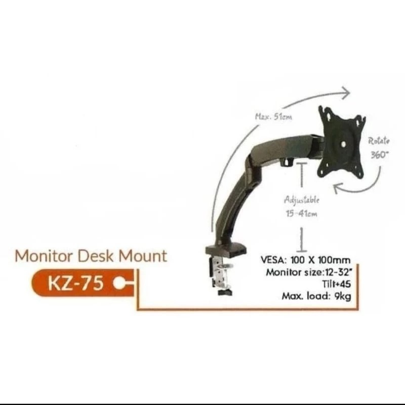 Monitor Desk Mount Kenzo KZ 75 - 12inch sampai 32" Bracket Monitor Tv - Breket Led Lcd