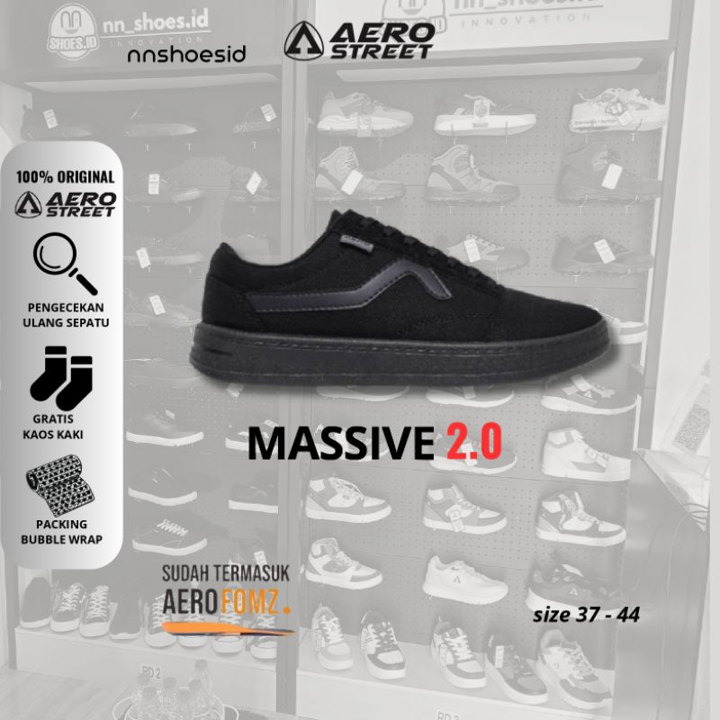 Aerostreet Massive Low 2.0 All Black - Sepatu Sneakers Casual