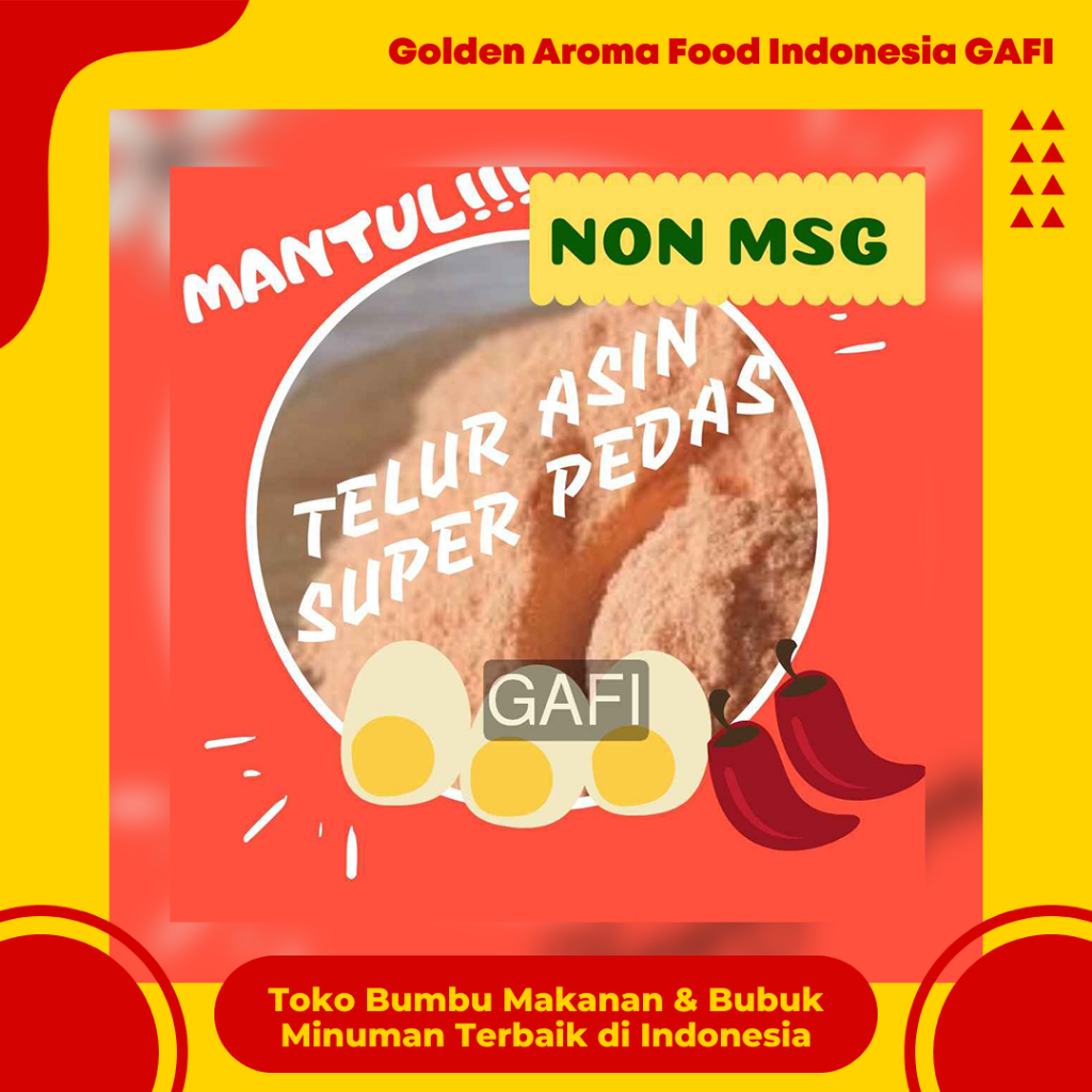 

GAFI Food Bumbu Tabur Rasa Telur Asin Super Pedas NON MSG 1 kg Enak Murah Lezat Halal, Super Spicy Salteg Egg NON MSG Seasoning Powder 1kg