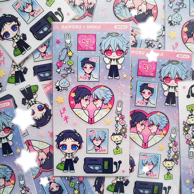 

[evangelion] kawoshin kaworu + shinji transparent sticker sheet by shyav