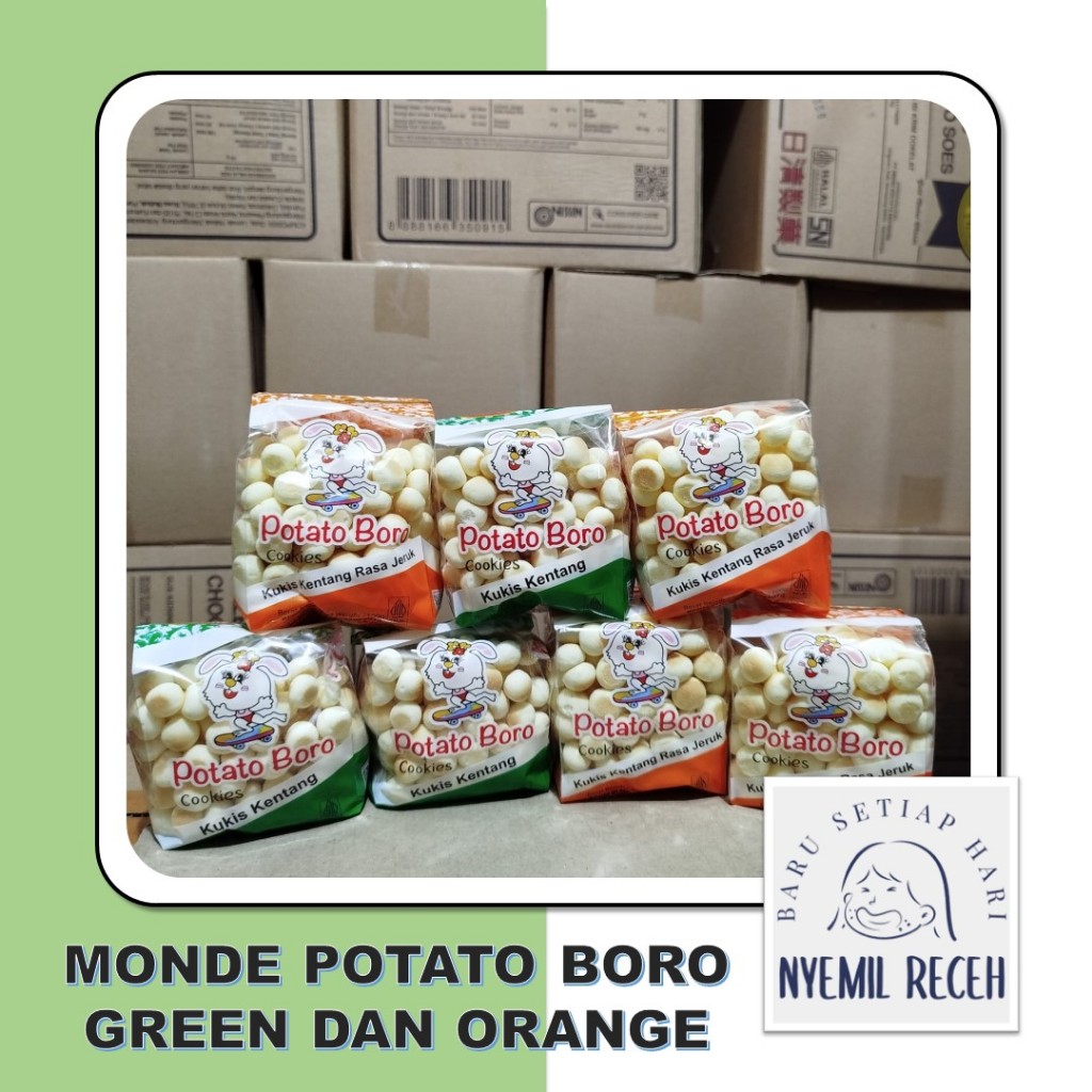 

Monde Potato Boro Green 110 gr / Monde Potato Boro Orange 110gr Kukis Kentang
