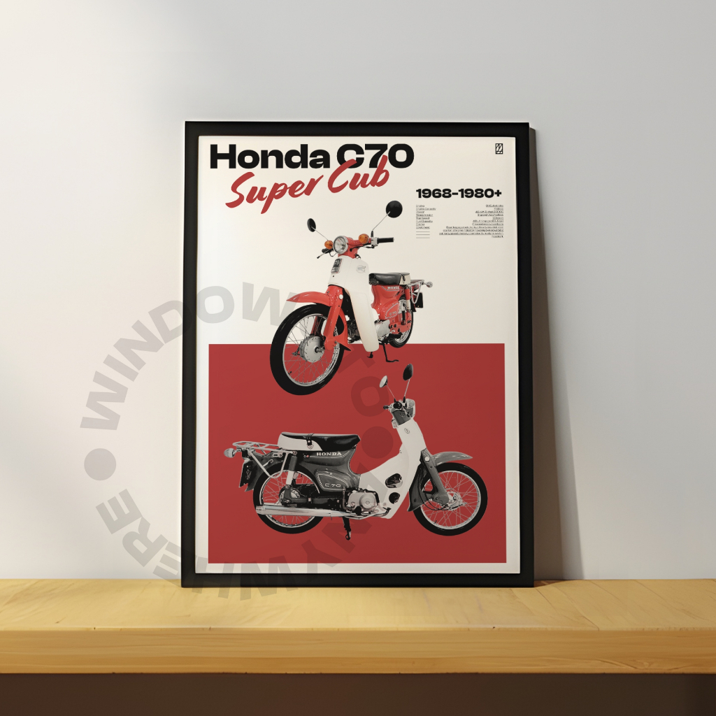 Poster Motor Klasik Honda C70 | Poster Custom Vintage | Retro Poster