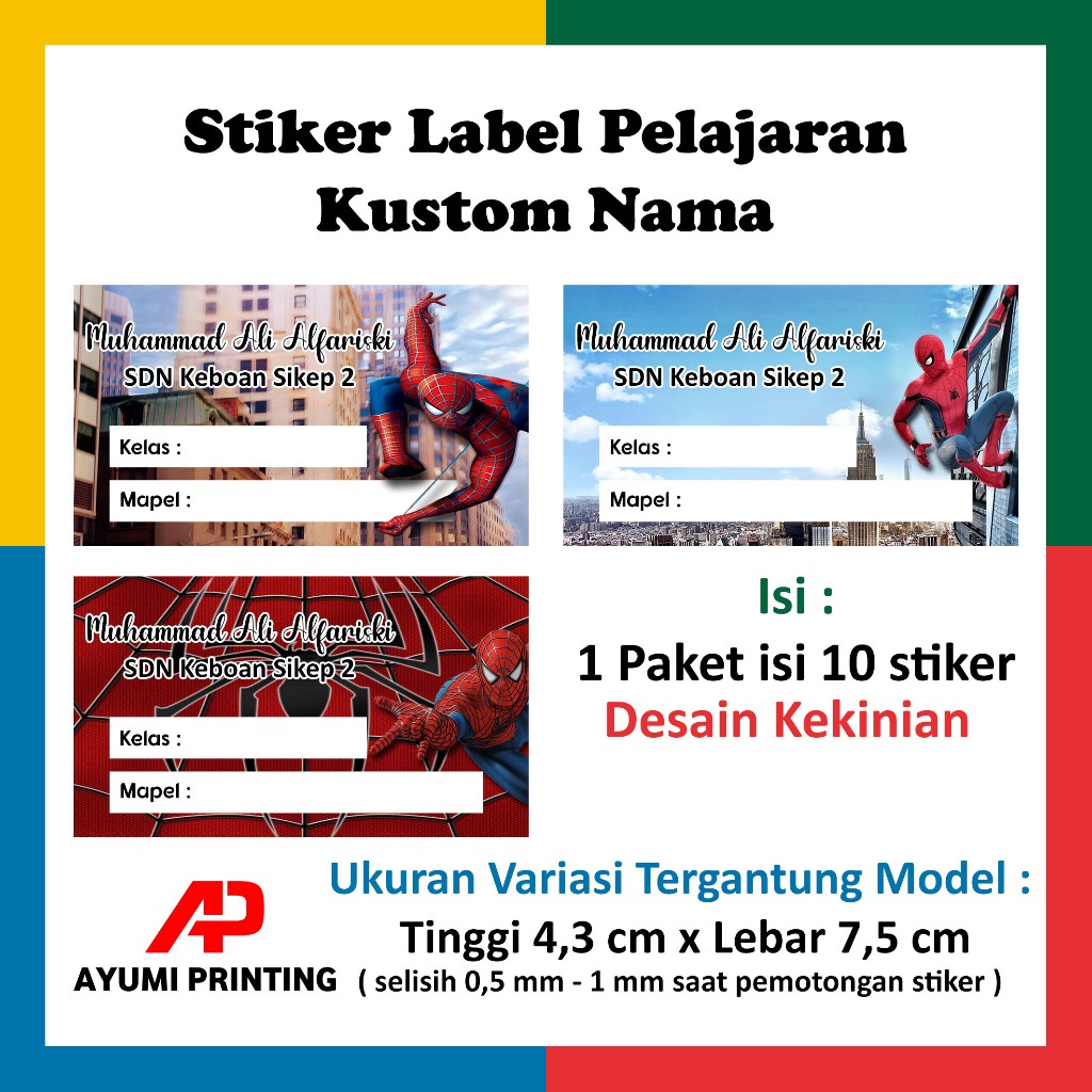 

Stiker Mata Pelajaran anak murah isi 10 pcs spiderman super hero