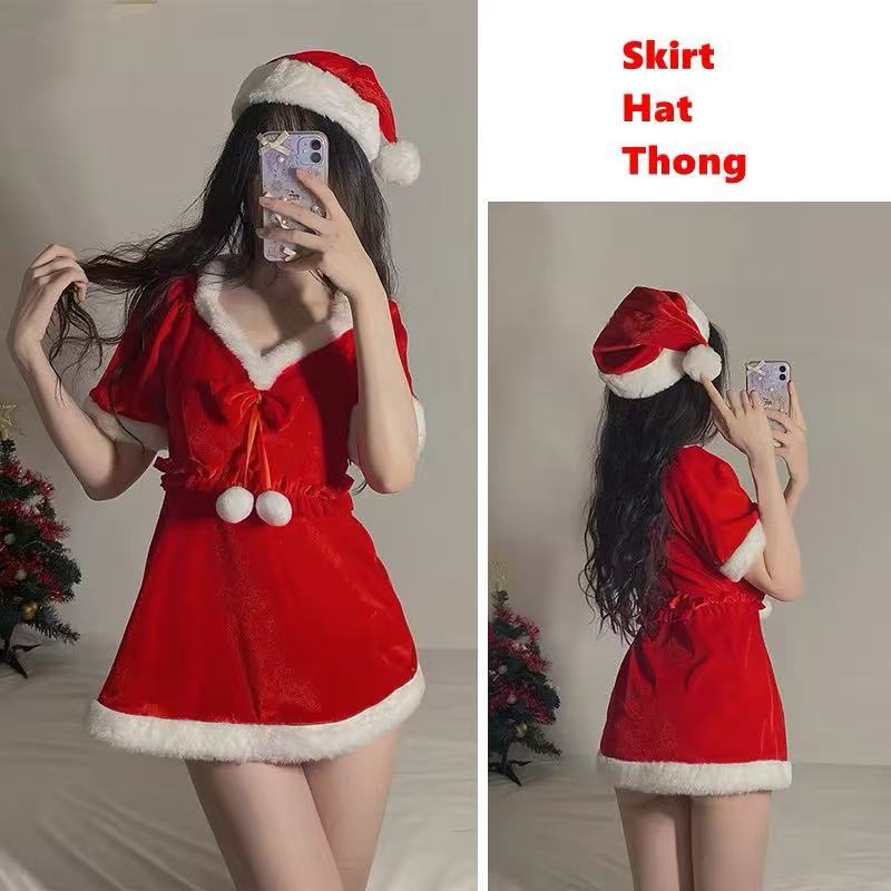 Women Christmas Sexy Rabbit Girl Costume Cosplay Santa Claus Robe Unifrom Suit Xmas Red Dress Erotic