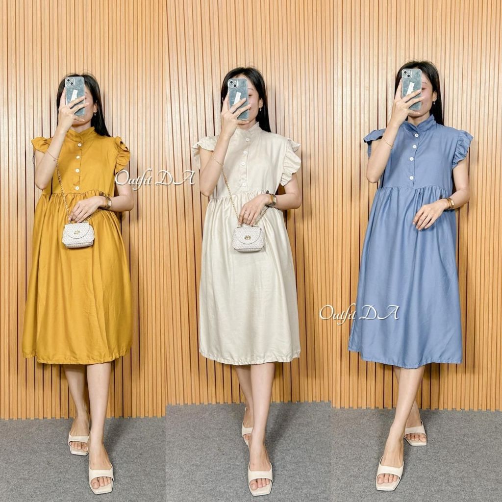 VIVI DRESS - Midi Dress Rayon Twill Premium Dress Pendek Busui Kancing GHS