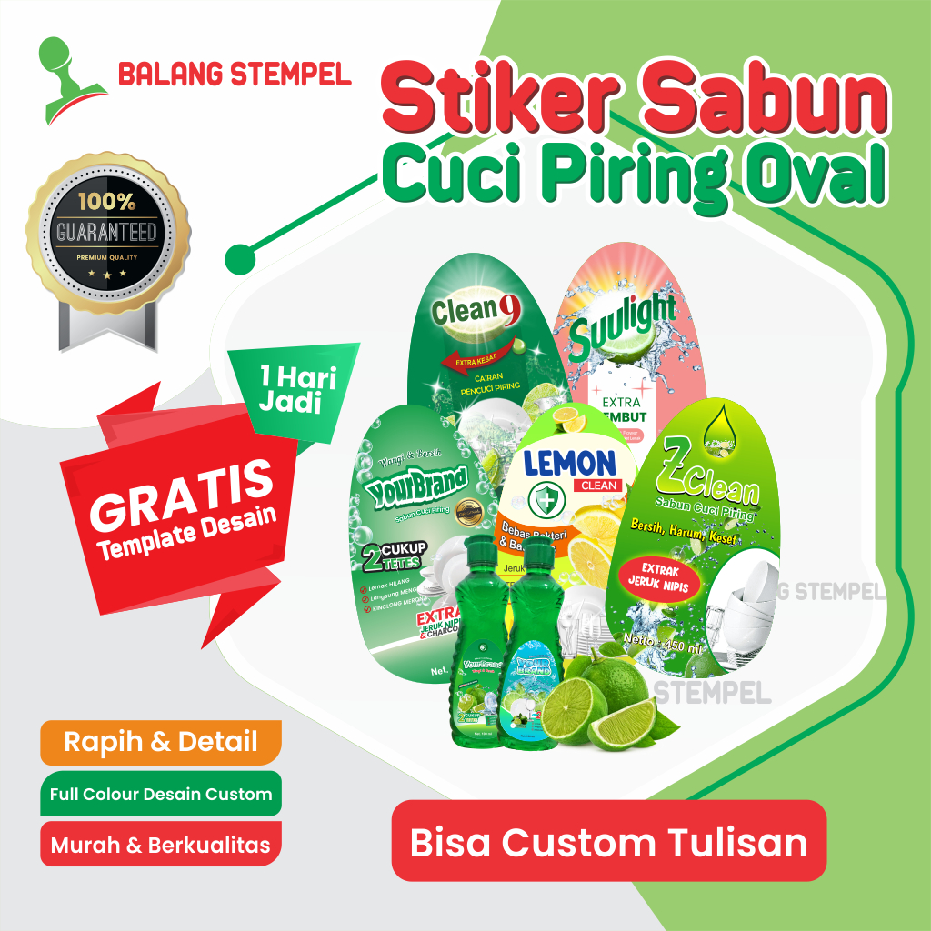 

Stiker Sabun Cuci Piring Label Kemasan Pembersih Alat Dapur Bentuk Oval