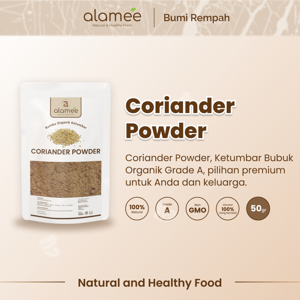 

ALAMEE Ketumbar Bubuk Organik Bumbu Dapur Instan Coriander Powder Murni Asli Tanpa Campuran 50g