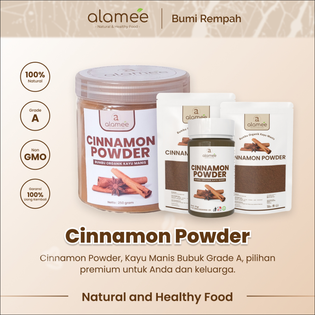 

ALAMEE Kayu Manis Bubuk Cinnamon Seasoning Powder kayumanis Murni Tanpa Campuran Bumbu Organik 250g