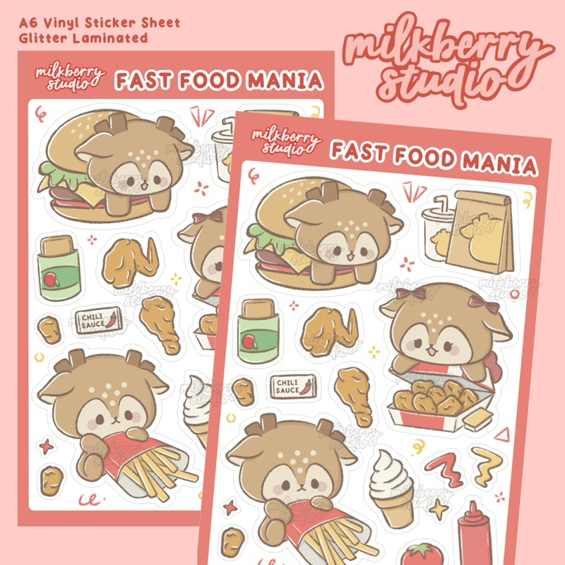 

[milkberry studio] Bonnie and Lola Fast Food Mania Sticker Sheet Glitter Matte Vinyl Deco Sticker / Stiker Journal Dekorasi Cute Lucu Waterproof Anti Air