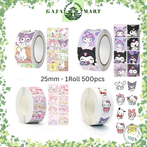 

500 PCS Sticker Roll Label Kuromi Labubu Hellokitty Sanrio 2.5cm Lucu Box Paket Hampers SS001