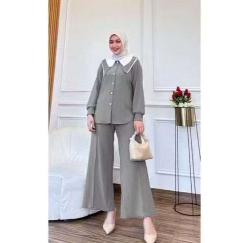 DILAN SET KNIT KERAH RENDA LD 110 / DILAN SET / DILAN SETELAN POLOS / ONE SET DILAN CELANA KULOT / S