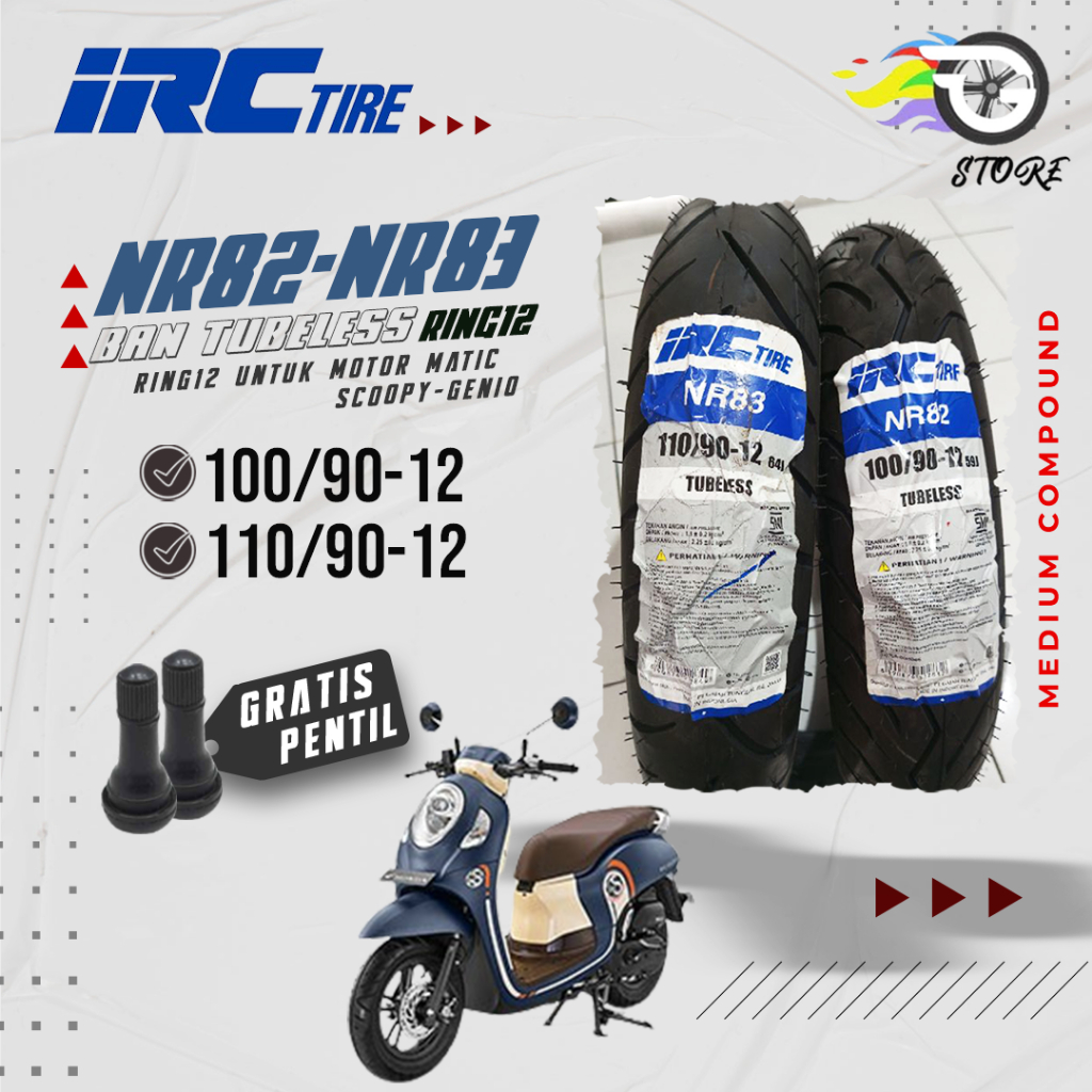 Ban motor New Scoopy IRC NR82 NR83 Ring 12 100/90 110/90 Depan Belakang Tubeless