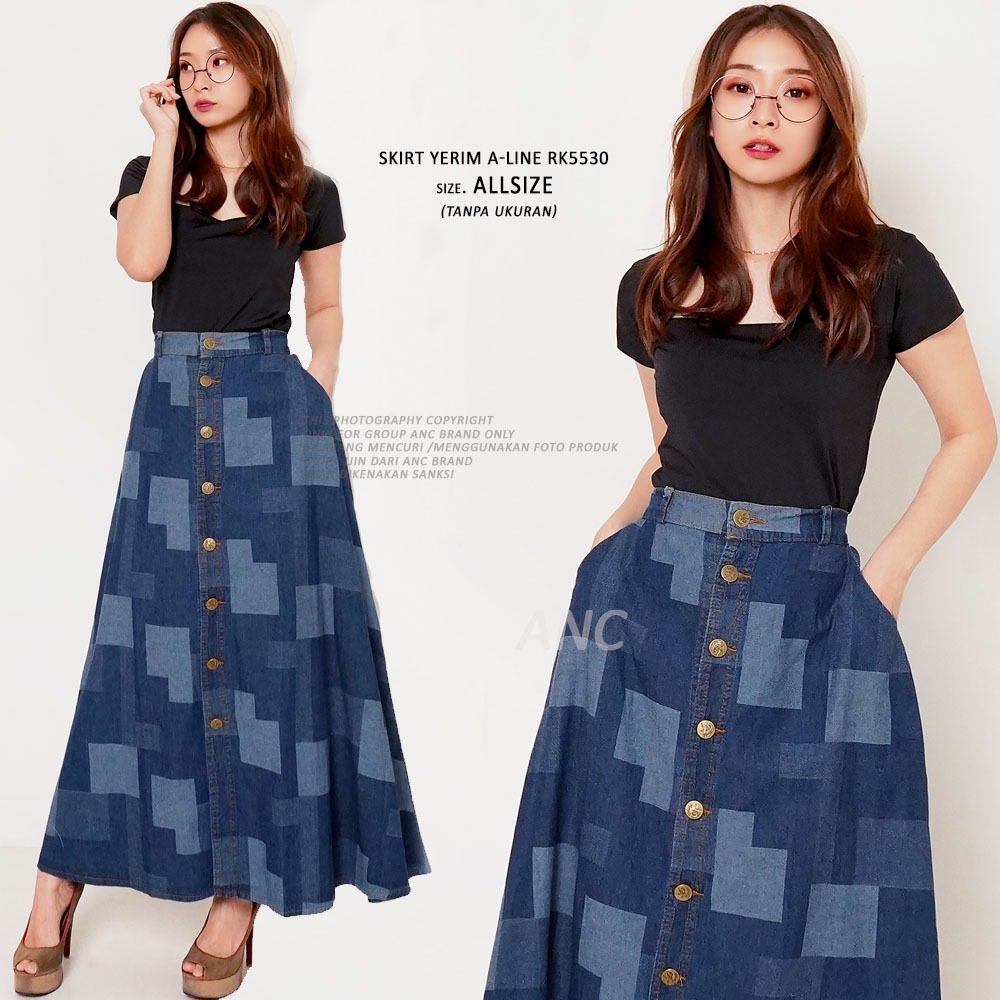 D3W Rok Jeans Basic Highwaist Wanita Hijab Friendly - Rok Panjang Jeans Wanita Style Denim