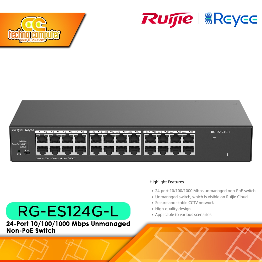 SWITCH HUB RUIJIE REYEE RG ES124G L 24-Port Gigabit Unmanaged Switch Metal Case