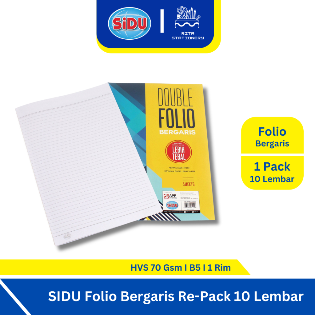 

Kertas Double Folio Bergaris isi 10 Lembar Per Pack Satuan Repack Sidu / Kiky