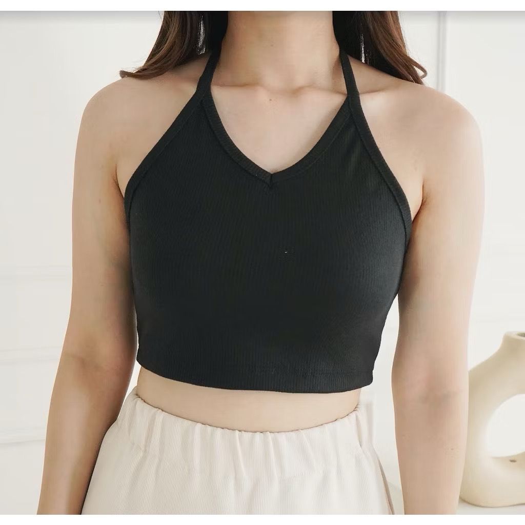 Basic id fashion Halter top v neck  / Baju atasan wanita crop top korea style