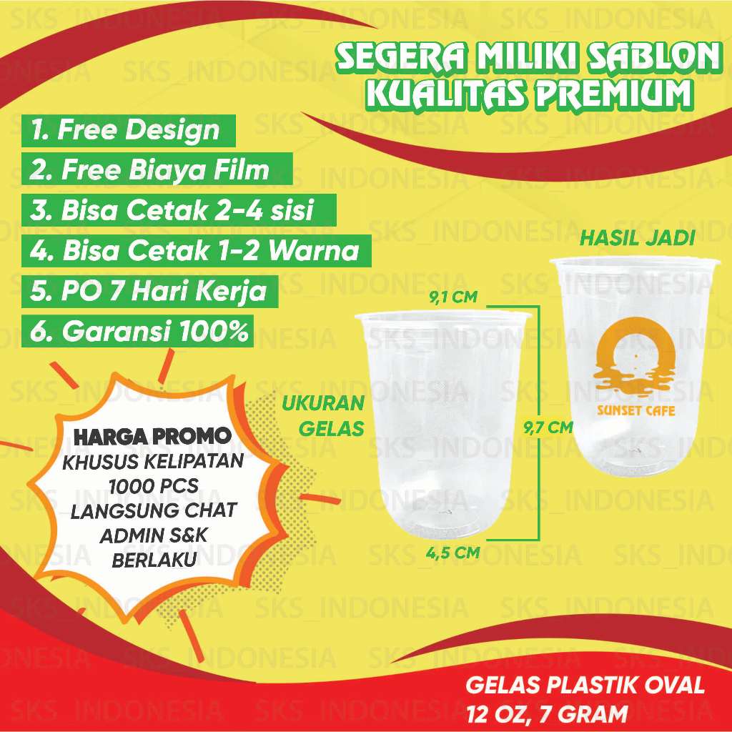 Sablon Cup Plastik 12 Oz (OVAL) – 1000 pcs