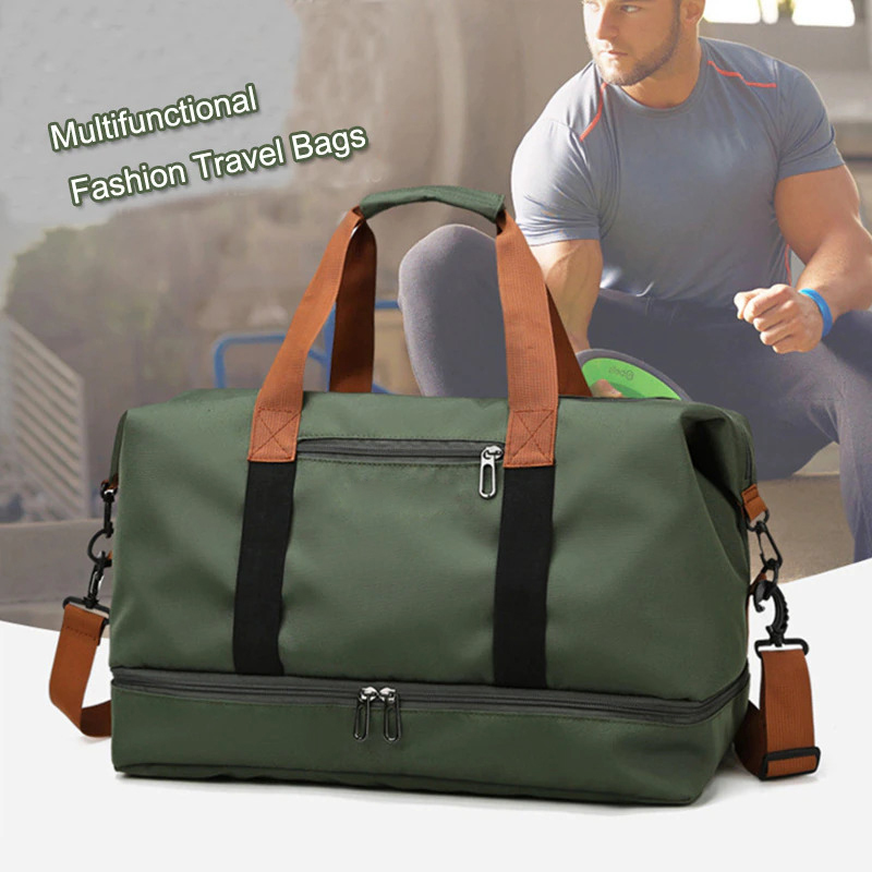 PP Tas Duffel Hijau Jinjing Pria Wanita Gym Travel Piknik Selempang Travel Bag Keren Fashion